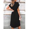 CUPSHE Midi Dress for Women 2025 V Neck Short Sleeves Knotted Pockets Tunic Waist Spring Casual Dress(Black)