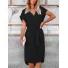 CUPSHE Midi Dress for Women 2025 V Neck Short Sleeves Knotted Pockets Tunic Waist Spring Casual Dress(Black)