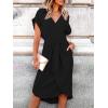 CUPSHE Midi Dress for Women 2025 V Neck Short Sleeves Knotted Pockets Tunic Waist Spring Casual Dress(Black)
