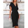 CUPSHE Midi Dress for Women 2025 V Neck Short Sleeves Knotted Pockets Tunic Waist Spring Casual Dress(Black)