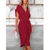 CUPSHE Midi Dress for Women 2025 V Neck Short Sleeves Knotted Pockets Tunic Waist Spring Casual Dress(Red)