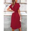 CUPSHE Midi Dress for Women 2025 V Neck Short Sleeves Knotted Pockets Tunic Waist Spring Casual Dress(Red)