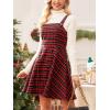 CUPSHE Mini Dress for Women Casual Square Neck Sleeveless Plaid A Line Christmas Overall Dress(Red Plaid)