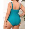 CUPSHE Plus Size One Piece Swimsuit for Women Ruched Underwire Bathing Suit Curvy Tummy Control Swimwear(Teal)