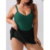 CUPSHE Plus Size Swimsuit for Women One Piece Bathing Suit Scoop Neck Ruffled Swim Dress Adjustable Straps(Black/Green)