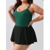 CUPSHE Plus Size Swimsuit for Women One Piece Bathing Suit Scoop Neck Ruffled Swim Dress Adjustable Straps(Black/Green)