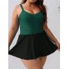 CUPSHE Plus Size Swimsuit for Women One Piece Bathing Suit Scoop Neck Ruffled Swim Dress Adjustable Straps(Black/Green)