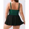 CUPSHE Plus Size Swimsuit for Women One Piece Bathing Suit Scoop Neck Ruffled Swim Dress Adjustable Straps(Black/Green)