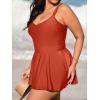 CUPSHE Plus Size Swimsuit for Women One Piece Bathing Suit Scoop Neck Ruffled Swim Dress Adjustable Straps(Brick Red)