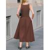 CUPSHE Summer Dress for Women 2025 Formal Sleeveless Round Neck Cutout Pockets Casual A Line Maxi Dress(Brown)
