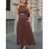 CUPSHE Summer Dress for Women 2025 Formal Sleeveless Round Neck Cutout Pockets Casual A Line Maxi Dress(Brown)