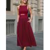 CUPSHE Summer Dress for Women 2025 Formal Sleeveless Round Neck Cutout Pockets Casual A Line Maxi Dress(Burgundy)