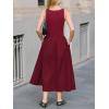 CUPSHE Summer Dress for Women 2025 Formal Sleeveless Round Neck Cutout Pockets Casual A Line Maxi Dress(Burgundy)