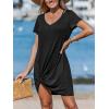 CUPSHE Summer Dresses for Women Short Sleeve Twisted Casual T Shirt Dress Beach Swimsuit Coverup(Black)