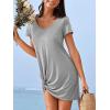 CUPSHE Summer Dresses for Women Short Sleeve Twisted Casual T Shirt Dress Beach Swimsuit Coverup(Grey)