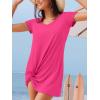 CUPSHE Summer Dresses for Women Short Sleeve Twisted Casual T Shirt Dress Beach Swimsuit Coverup(Rose Red)