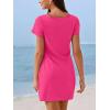 CUPSHE Summer Dresses for Women Short Sleeve Twisted Casual T Shirt Dress Beach Swimsuit Coverup(Rose Red)