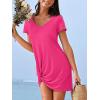 CUPSHE Summer Dresses for Women Short Sleeve Twisted Casual T Shirt Dress Beach Swimsuit Coverup(Rose Red)