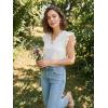 CUPSHE Summer Lace Tops for Women Scalloped V Neck Embroidered Flutter Sleeves Casual Blouse(White)