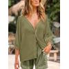 CUPSHE Swimsuit Coverup for Women Button Down 100% Cotton Shirts Half Sleeve Beach Wear Blouse(Grass Green)