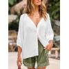 CUPSHE Swimsuit Coverup for Women Button Down 100% Cotton Shirts Half Sleeve Beach Wear Blouse(White)