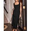 CUPSHE Women Backless Maxi Summer Dress Back Vent Square Neck Sleeveless A Line Casual Sundress Spring Semi Formal Dress(Black)