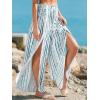 CUPSHE Women Bathing Suit Cover Up Pants Elastic Waist Split Wide Leg Casual Beach Pants(White-blue Tie-dye)