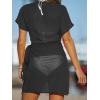 CUPSHE Women Bathing Suit Cover Up Sheer V Neck Short Sleeve Wrap Cover Ups for Swimwear(Black)