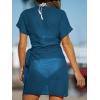 CUPSHE Women Bathing Suit Cover Up Sheer V Neck Short Sleeve Wrap Cover Ups for Swimwear(Peacock Blue)