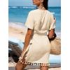 CUPSHE Women Bathing Suit Cover Up Sheer V Neck Short Sleeve Wrap Cover Ups for Swimwear(Tassel-apricot)