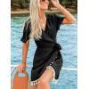CUPSHE Women Bathing Suit Cover Up Sheer V Neck Short Sleeve Wrap Cover Ups for Swimwear(Tassel-black)