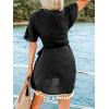 CUPSHE Women Bathing Suit Cover Up Sheer V Neck Short Sleeve Wrap Cover Ups for Swimwear(Tassel-black)