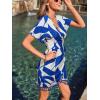 CUPSHE Women Bathing Suit Cover Up Sheer V Neck Short Sleeve Wrap Cover Ups for Swimwear(Tassel-blue Colorblock)