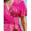 CUPSHE Women Bathing Suit Cover Up Sheer V Neck Short Sleeve Wrap Cover Ups for Swimwear(Tassel-hot Pink Patterned)