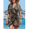 CUPSHE Women Bathing Suit Cover Up Sheer V Neck Short Sleeve Wrap Cover Ups for Swimwear(Tassel-yellow Patterned)
