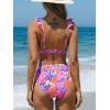 CUPSHE Women Bikini Sets 2 Piece Swimsuit High Waisted Bottom Floral Print Ruffle V Neck Bathing Suits(Pink Floral)