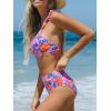 CUPSHE Women Bikini Sets 2 Piece Swimsuit High Waisted Bottom Floral Print Ruffle V Neck Bathing Suits(Pink Floral)