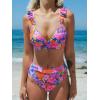 CUPSHE Women Bikini Sets 2 Piece Swimsuit High Waisted Bottom Floral Print Ruffle V Neck Bathing Suits(Pink Floral)