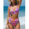 CUPSHE Women Bikini Sets 2 Piece Swimsuit High Waisted Bottom Floral Print Ruffle V Neck Bathing Suits(Pink Floral)