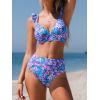 CUPSHE Women Bikini Sets 2 Piece Swimsuit High Waisted Bottom Floral Print Ruffle V Neck Bathing Suits(Purple)