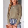 CUPSHE Women Blouses Marled Knit Caged Back Tee Crew Neck Long Sleeves Shirts(Brown)