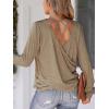 CUPSHE Women Blouses Marled Knit Caged Back Tee Crew Neck Long Sleeves Shirts(Brown)