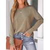 CUPSHE Women Blouses Marled Knit Caged Back Tee Crew Neck Long Sleeves Shirts(Brown)