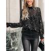 CUPSHE Women Blouses Star Print Semi-Sheer Ruffled Long Sleeve Mock Neck Shirt Dressy Party(Black)