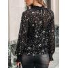 CUPSHE Women Blouses Star Print Semi-Sheer Ruffled Long Sleeve Mock Neck Shirt Dressy Party(Black)