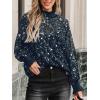 CUPSHE Women Blouses Star Print Semi-Sheer Ruffled Long Sleeve Mock Neck Shirt Dressy Party(Blue)