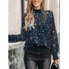 CUPSHE Women Blouses Star Print Semi-Sheer Ruffled Long Sleeve Mock Neck Shirt Dressy Party(Blue)