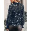 CUPSHE Women Blouses Star Print Semi-Sheer Ruffled Long Sleeve Mock Neck Shirt Dressy Party(Blue)