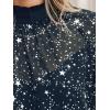 CUPSHE Women Blouses Star Print Semi-Sheer Ruffled Long Sleeve Mock Neck Shirt Dressy Party(Blue)