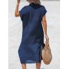 CUPSHE Women Buttoned Cover-Up Shirt Dress Summer Short Sleeve Split Midi Dresses(Dark Blue)